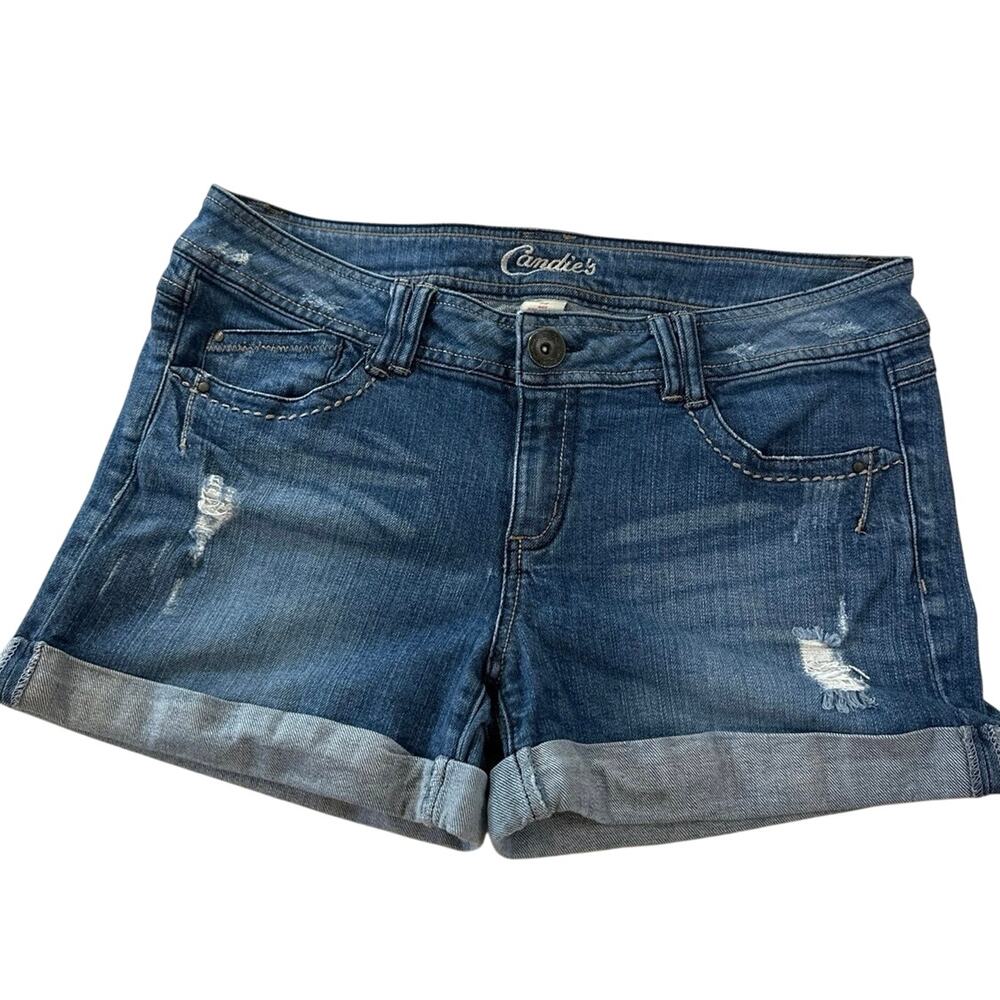 Candie's dark wash distressed cuffed denim shorts juniors size 11